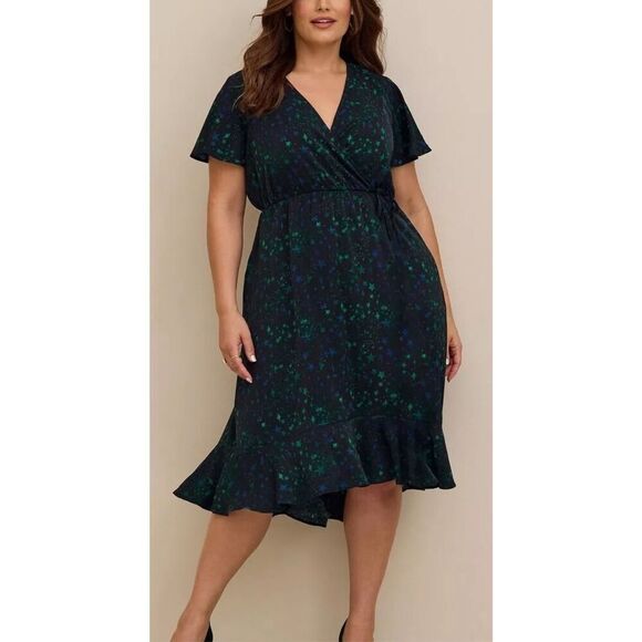 Torrid Midi Studio Crepe de Chine Surplice Dress Size 3X - Picture 1 of 9